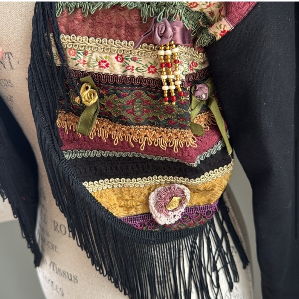 Vintage Joyou Fringe Cotton Western Bolero Jersey Knit Removeable Shoulder Pads - Picture 6 of 11